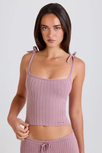 Tanktop aus geripptem Strick mit Bindeband in Mauve
