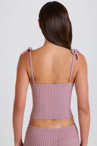 Tanktop aus geripptem Strick mit Bindeband in Mauve