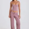 Tanktop aus geripptem Strick mit Bindeband in Mauve Tanktop aus geripptem Strick mit Bindeband in Mauve