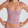 Tanktop aus geripptem Strick mit Bindeband in Mauve Tanktop aus geripptem Strick mit Bindeband in Mauve