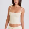 Tanktop aus geripptem Strick mit Bindebändern in Creme Tanktop aus geripptem Strick mit Bindebändern in Creme