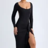 Tarai Modal-Midaxi-Kleid mit Rüschen in Schwarz Tarai Modal-Midaxi-Kleid mit Rüschen in Schwarz