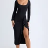 Tarai Modal-Midaxi-Kleid mit Rüschen in Schwarz Tarai Modal-Midaxi-Kleid mit Rüschen in Schwarz