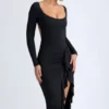 Tarai Modal-Midaxi-Kleid mit Rüschen in Schwarz Tarai Modal-Midaxi-Kleid mit Rüschen in Schwarz