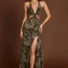 Tarsia Maxikleid mit tiefem Ausschnitt und Cut-outs im Leopardenmuster Tarsia Maxikleid mit tiefem Ausschnitt und Cut-outs im Leopardenmuster