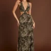 Tarsia Maxikleid mit tiefem Ausschnitt und Cut-outs im Leopardenmuster Tarsia Maxikleid mit tiefem Ausschnitt und Cut-outs im Leopardenmuster
