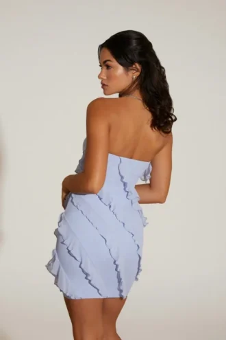 Tatiana Bandeau-Minikleid mit Rüschen in Blau