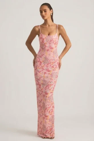 Tavira Maxikleid mit Rundhalsausschnitt und Rückenausschnitt in Rosa