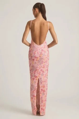 Tavira Maxikleid mit Rundhalsausschnitt und Rückenausschnitt in Rosa