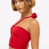 Tesia Slinky Jersey Rose Detail Asymmetrisches Oberteil in Scharlachrot Tesia Slinky Jersey Rose Detail Asymmetrisches Oberteil in Scharlachrot
