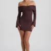 Thais Minikleid aus Modal-Kaschmir-Mischung mit gerafften Schultern in Espresso Thais Minikleid aus Modal-Kaschmir-Mischung mit gerafften Schultern in Espresso