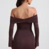 Thais Minikleid aus Modal-Kaschmir-Mischung mit gerafften Schultern in Espresso Thais Minikleid aus Modal-Kaschmir-Mischung mit gerafften Schultern in Espresso