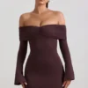 Thais Minikleid aus Modal-Kaschmir-Mischung mit gerafften Schultern in Espresso Thais Minikleid aus Modal-Kaschmir-Mischung mit gerafften Schultern in Espresso