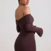 Thais Minikleid aus Modal-Kaschmir-Mischung mit gerafften Schultern in Espresso Thais Minikleid aus Modal-Kaschmir-Mischung mit gerafften Schultern in Espresso