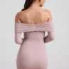 Thais Modal-Kaschmir-Mischung, schulterfreies, gerafftes Minikleid in Taupe Thais Modal-Kaschmir-Mischung, schulterfreies, gerafftes Minikleid in Taupe