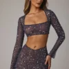 Thalassa Transparenter, verzierter Minirock mit V-Taille in Navy Thalassa Transparenter, verzierter Minirock mit V-Taille in Navy