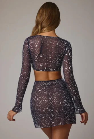 Thalassa Transparenter, verzierter Minirock mit V-Taille in Navy