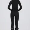 Thermo-Base-Layer-Jumpsuit in Schwarz mit Leopardenmuster