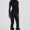Thermo-Base-Layer-Jumpsuit in Schwarz mit Leopardenmuster