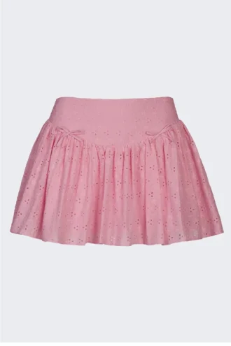 Thia Minirock mit Schleifendetail und Broderie Anglaise in Zartrosa