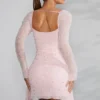 Tivoli Langarm-Minikleid mit verziertem Wasserfallausschnitt in Blush Tivoli Langarm-Minikleid mit verziertem Wasserfallausschnitt in Blush