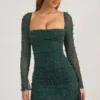 Tivoli verziertes Minikleid mit drapiertem Wasserfallausschnitt in Smaragdgrün Tivoli verziertes Minikleid mit drapiertem Wasserfallausschnitt in Smaragdgrün