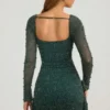 Tivoli verziertes Minikleid mit drapiertem Wasserfallausschnitt in Smaragdgrün Tivoli verziertes Minikleid mit drapiertem Wasserfallausschnitt in Smaragdgrün