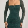 Tivoli verziertes Minikleid mit drapiertem Wasserfallausschnitt in Smaragdgrün Tivoli verziertes Minikleid mit drapiertem Wasserfallausschnitt in Smaragdgrün