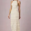 Tove Maxikleid mit Rüschen und rückenfreiem Neckholder in Elfenbein Tove Maxikleid mit Rüschen und rückenfreiem Neckholder in Elfenbein