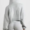 TRUE Kurzer Hoodie mit Reißverschluss aus grobem Strick in Grau meliert