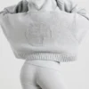 TRUE Kurzer Hoodie mit Reißverschluss aus grobem Strick in Grau meliert