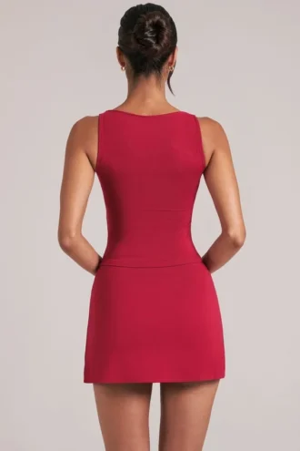 Tula Mid-Rise Bodycon Ultra-Mini-Röck mit Schlitz in Kirschrot
