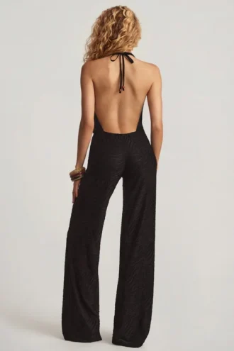 Tulay Devoré-Jumpsuit mit Neckholder und offenem Rücken in Schwarz