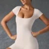 Unitard mit Rundhalsausschnitt in gewaschenem Creme