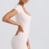 Unitard mit Rundhalsausschnitt in gewaschenem Creme