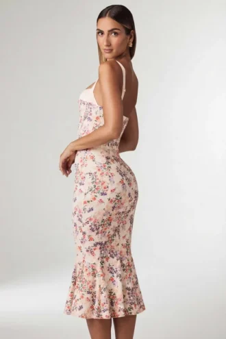 Valentina Layered Bra-Detail Fishtail Midaxi-Kleid mit Primrose-Blumenprint