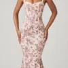 Valentina Layered Bra-Detail Fishtail Midaxi-Kleid mit Primrose-Blumenprint Valentina Layered Bra-Detail Fishtail Midaxi-Kleid mit Primrose-Blumenprint