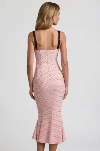 Valentina Midaxi-Kleid mit Lagen- und BH-Details in Rosa mit Polka-Dots