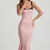 Valentina Midaxi-Kleid mit Lagen- und BH-Details in Rosa mit Polka-Dots Valentina Midaxi-Kleid mit Lagen- und BH-Details in Rosa mit Polka-Dots