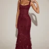 Vasanta Verziertes Applikations-Korsettkleid mit weichem Ausschnitt in Weinrot Vasanta Verziertes Applikations-Korsettkleid mit weichem Ausschnitt in Weinrot
