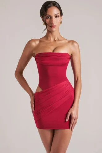 Veda Bandeau Bodycon-Minikleid in Kirschrot