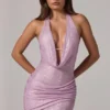 Velar verziertes Minikleid mit Wasserfallausschnitt und tiefem Rückenausschnitt in Rosa Velar verziertes Minikleid mit Wasserfallausschnitt und tiefem Rückenausschnitt in Rosa