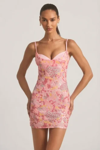 Velena verziertes, figurbetontes Minikleid in Rosa