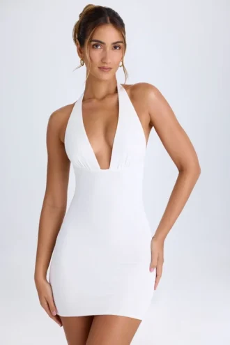Vella Minikleid mit Cowl-Back-Ausschnitt und Neckholder in Weiß