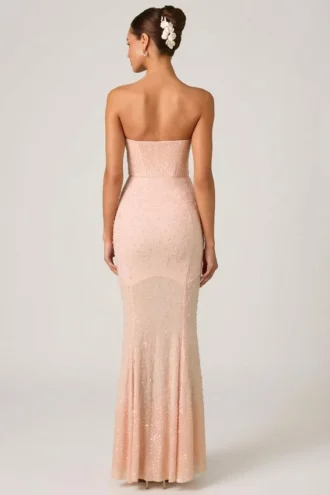 Vesna – Verziertes Fishtail-Kleid mit Herzausschnitt in Altrosa