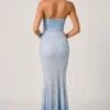 Vesna Verziertes Fishtail-Kleid mit Herzausschnitt in Himmelblau Vesna Verziertes Fishtail-Kleid mit Herzausschnitt in Himmelblau