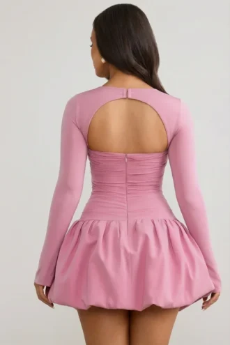 Viola Langarm-Minikleid mit Bubble-Saum in Mauve