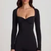 Vionne Soft Jersey Sweetheart Langarm-Mini-Playsuit in Schwarz Vionne Soft Jersey Sweetheart Langarm-Mini-Playsuit in Schwarz