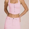 Virella Denim-Skort mit niedriger Leibhöhe in Blossom Pink Virella Denim-Skort mit niedriger Leibhöhe in Blossom Pink