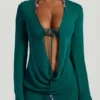 Vista – Transparentes Minikleid mit Cowl-Ausschnitt und Perlenverzierung in Jadegrün Vista – Transparentes Minikleid mit Cowl-Ausschnitt und Perlenverzierung in Jadegrün